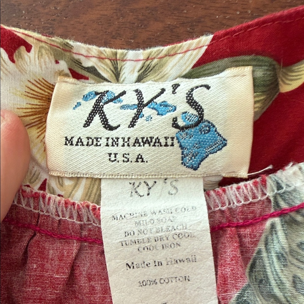 Vintage KY’S Red Floral Midi Dress/moo Moo with White Bloom Print Made in Hawaii - Picture 8 of 10